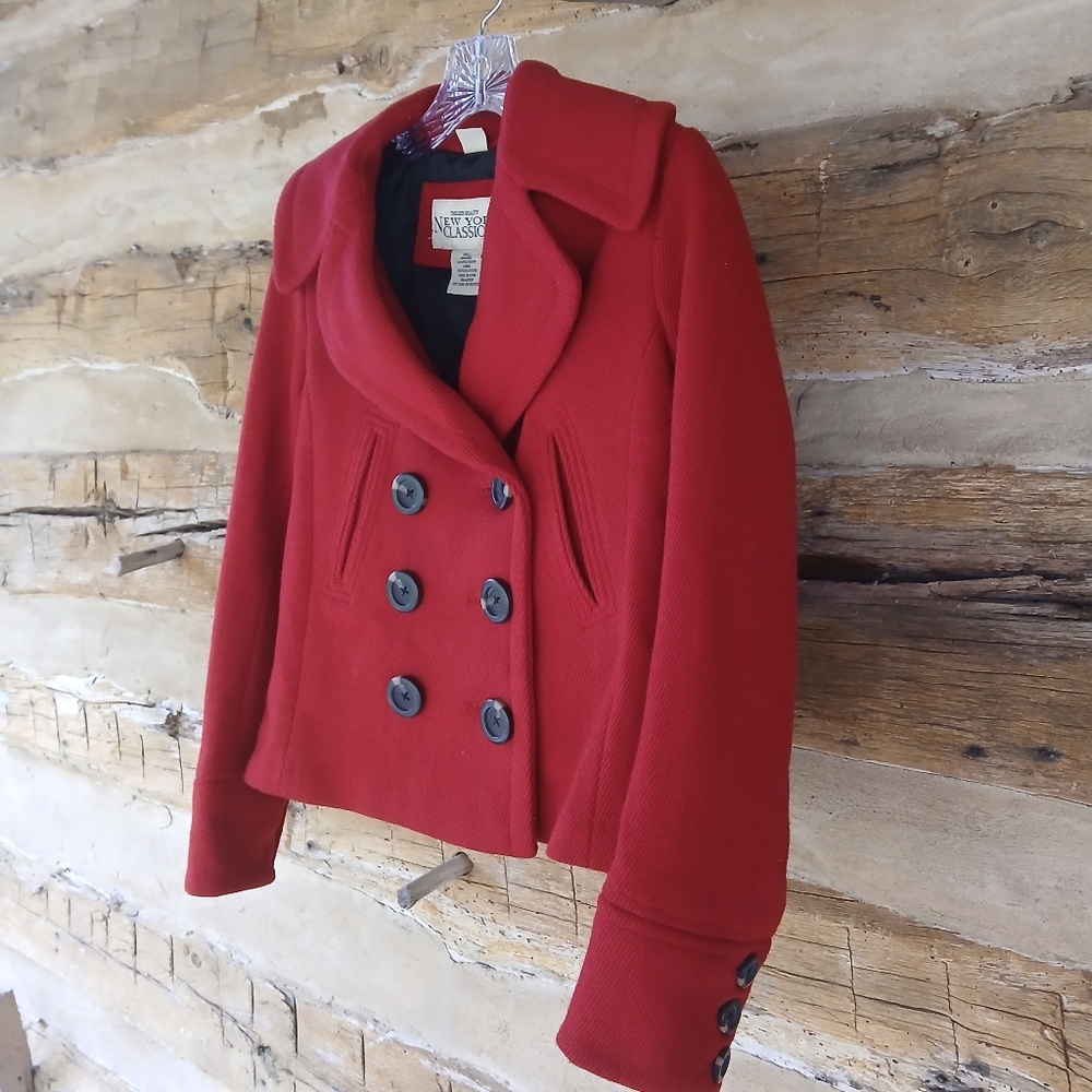 New York Classics Vintage Red Double Breasted Wool Blend Pea Coat XS - Picture 4 of 10